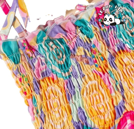 LEZONKIDS - Wholesale Custom Children's Princess Dress Summer Cute Girl Halter Sling Print Sweet Dress